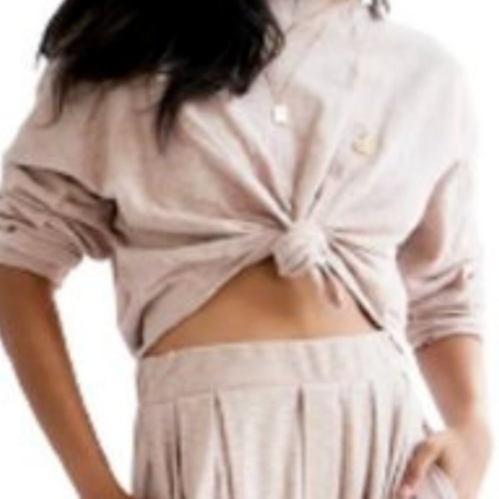 Free People Beach womens crop top size XS beige knotted front long sleeve casual